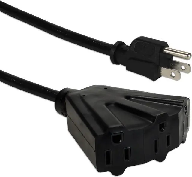 Alt view image 9 of 12 - QVS PP-ADPT3-10 10Ft Three Angle Outlet 3-Prong Power Extension Cord