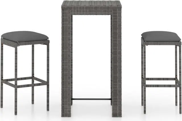 Main image of vidaXL 3 Piece Garden Bar Set with Cushions Poly Rattan Gray