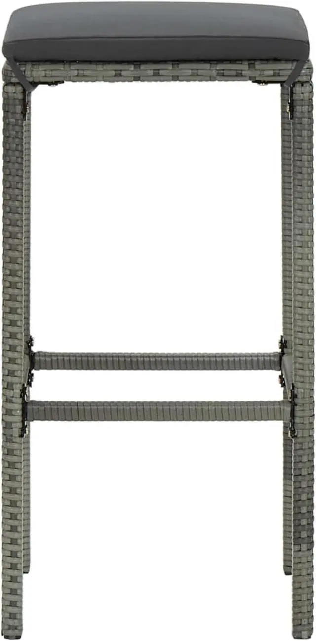 Alt view image 5 of 13 - vidaXL 3 Piece Garden Bar Set with Cushions Poly Rattan Gray