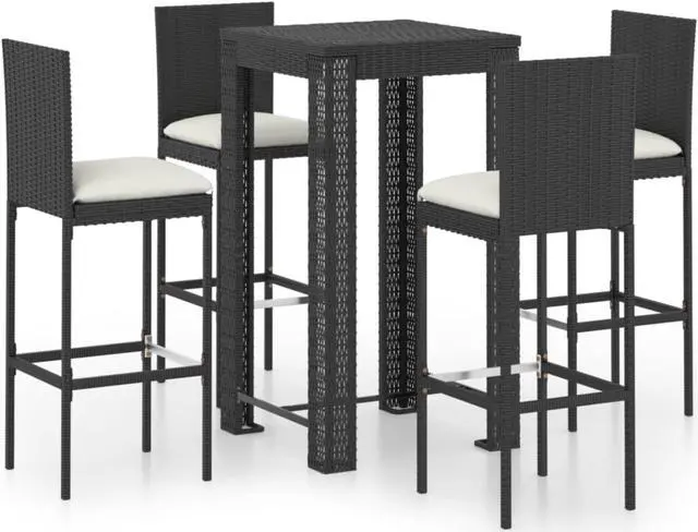Main image of vidaXL 5 Piece Outdoor Bar Set with Cushions Poly Rattan Black