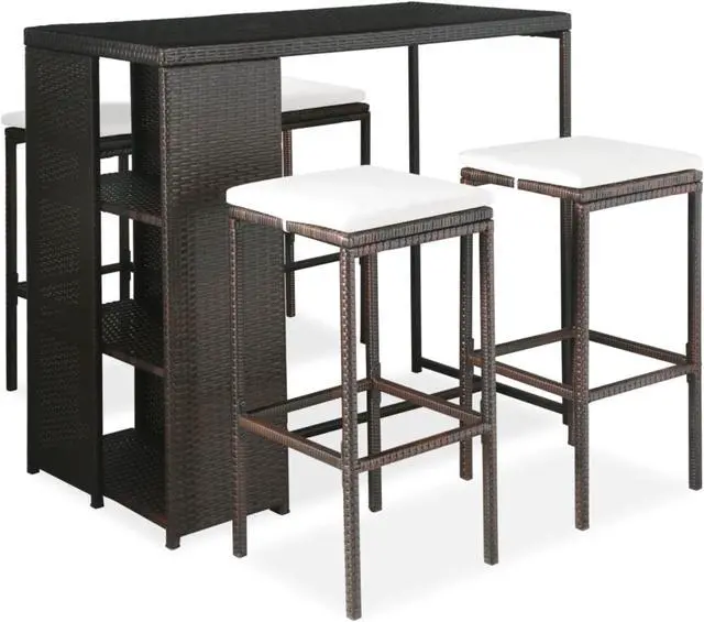 Main image of vidaXL 5 Piece Garden Bar Set with Cushions Poly Rattan Brown