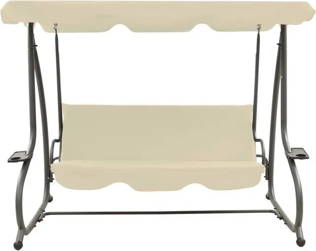 Alt view image 2 of 12 - vidaXL Outdoor Swing Bench with Canopy Sand White