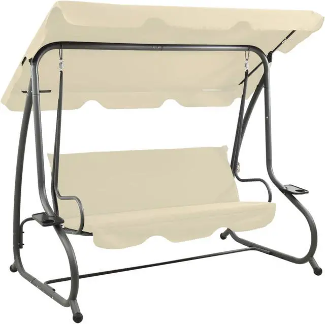Alt view image 3 of 12 - vidaXL Outdoor Swing Bench with Canopy Sand White