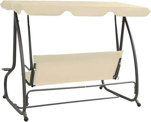 Alt view image 6 of 12 - vidaXL Outdoor Swing Bench with Canopy Sand White