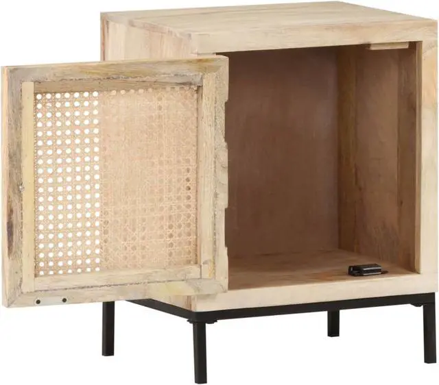 Alt view image 8 of 16 - vidaXL Bedside Cabinet 15.7"x11.8"x19.7" Solid Mango Wood and Natural Cane