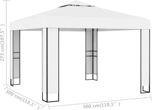 Alt view image 5 of 11 - vidaXL Gazebo with Double Roof 118.1"x118.1" White