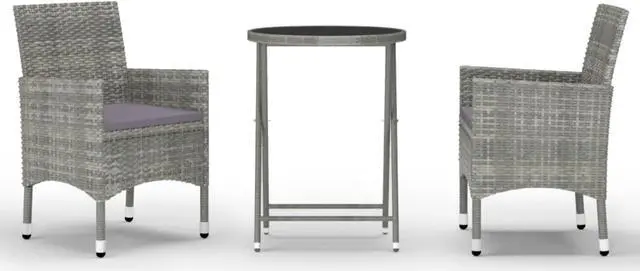 Main image of vidaXL 3 Piece Garden Bistro Set Poly Rattan and Tempered Glass Gray