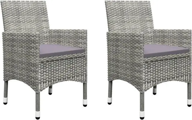 Alt view image 2 of 13 - vidaXL 3 Piece Garden Bistro Set Poly Rattan and Tempered Glass Gray