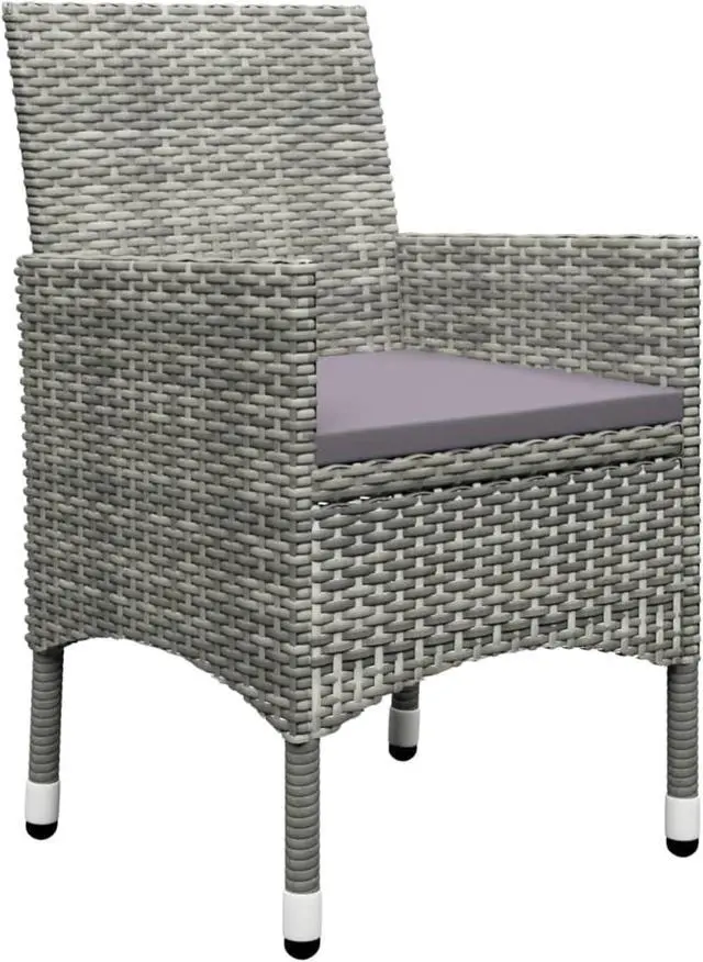 Alt view image 3 of 13 - vidaXL 3 Piece Garden Bistro Set Poly Rattan and Tempered Glass Gray