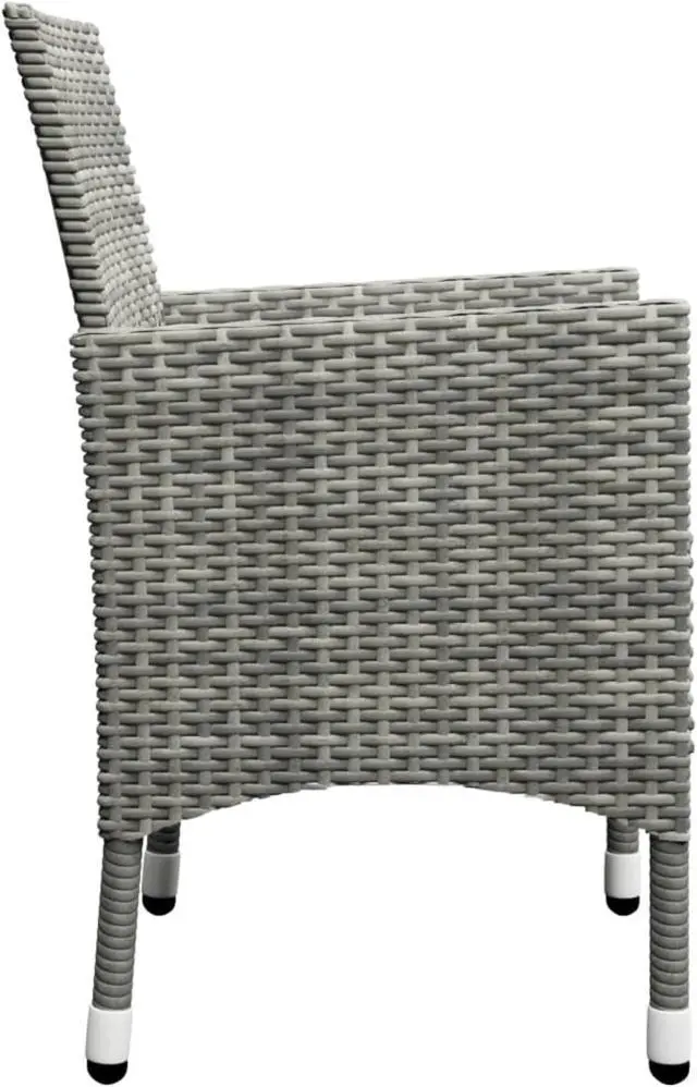 Alt view image 5 of 13 - vidaXL 3 Piece Garden Bistro Set Poly Rattan and Tempered Glass Gray