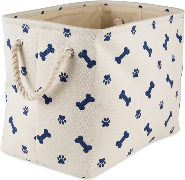 Main image of DII Polyester Bin Paw/Bone Nautical Blue Rectangle Small
