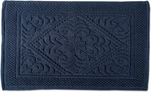 Main image of DII Navy Damask Jacquard Bordered Bath Mat