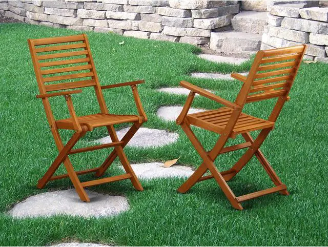 Alt view image 2 of 4 - Set of 2 Chairs BBSCANA Solid Acacia Wood Outside patio Folding Chair With Arm Rest -Set of two