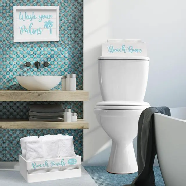 Alt view image 19 of 20 - Elegant Designs Three Piece Decorative Wood Bathroom Set, Large, Coastal/Beach  (1 Towel Holder, 1 Frame, 1 Toilet Paper Holder)