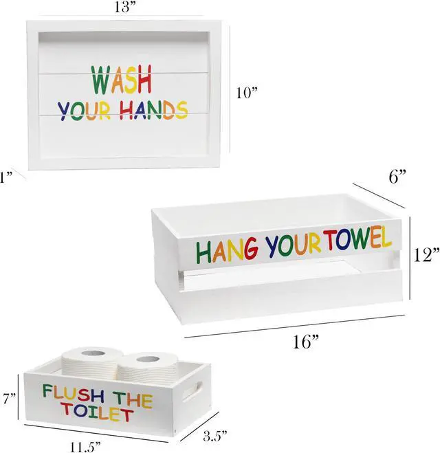 Alt view image 16 of 20 - Elegant Designs Three Piece Decorative Wood Bathroom Set, Large, Kids  (1 Towel Holder, 1 Frame, 1 Toilet Paper Holder)