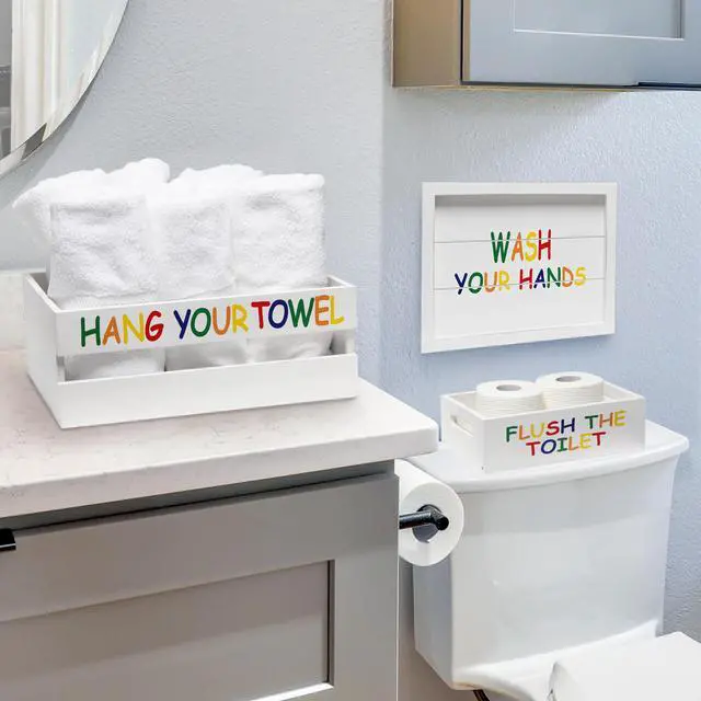 Alt view image 17 of 20 - Elegant Designs Three Piece Decorative Wood Bathroom Set, Large, Kids  (1 Towel Holder, 1 Frame, 1 Toilet Paper Holder)