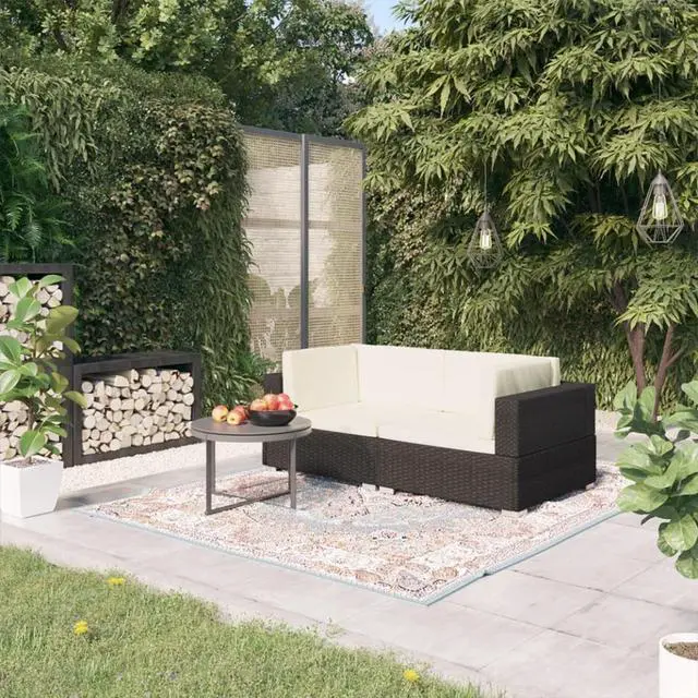 Alt view image 7 of 13 - vidaXL 2 Seater Sofa Couch with Cushions Patio Wicker Love Seat PE Rattan Black