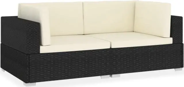 Alt view image 8 of 13 - vidaXL 2 Seater Sofa Couch with Cushions Patio Wicker Love Seat PE Rattan Black