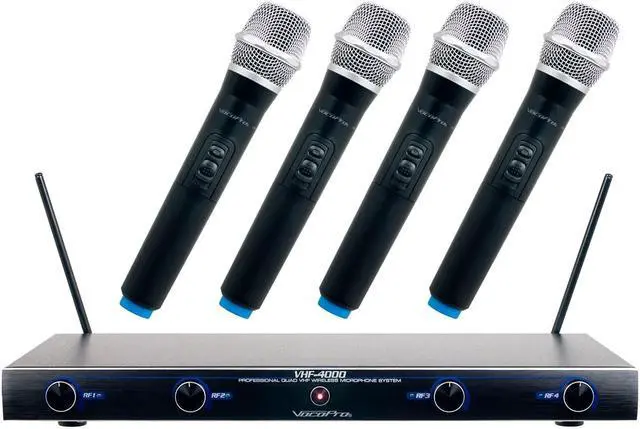 Alt view image 7 of 9 - VocoPro VHF-4000-2 Professional Quad VHF Wireless Microphone System with WS-5 Microphone Windscreen Set and (2) AA LR6 Alkaline Battery (4-Pack)