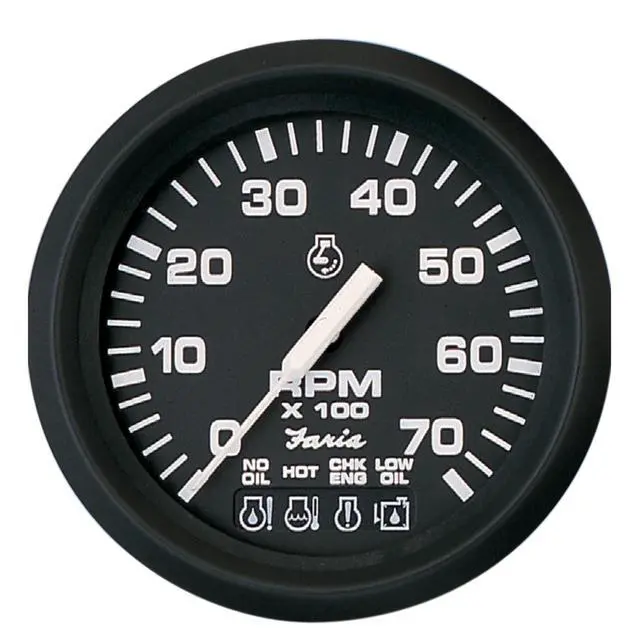 Alt view image 8 of 8 - Faria Euro Black 4" Tachometer W/Systemcheck Indicator - 7000 Rpm (Gas - Johnson / Evinrude Outboard)