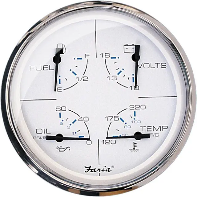 Alt view image 3 of 5 - Faria 5" Multifunction Gauge Chesapeake White w/Stainless Steel - Fuel, Oil, Water & Voltmeter