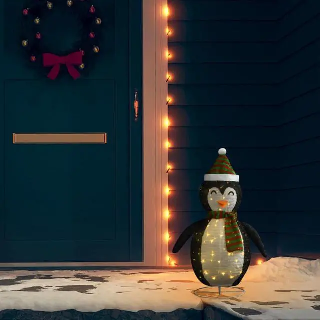 Alt view image 8 of 13 - vidaXL Christmas Decoration Xmas Snow Penguin Figure with LEDs Luxury Fabric