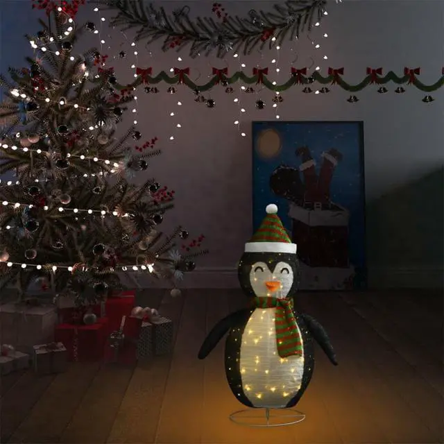Alt view image 10 of 13 - vidaXL Christmas Decoration Xmas Snow Penguin Figure with LEDs Luxury Fabric