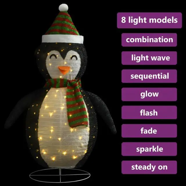 Alt view image 11 of 13 - vidaXL Christmas Decoration Xmas Snow Penguin Figure with LEDs Luxury Fabric