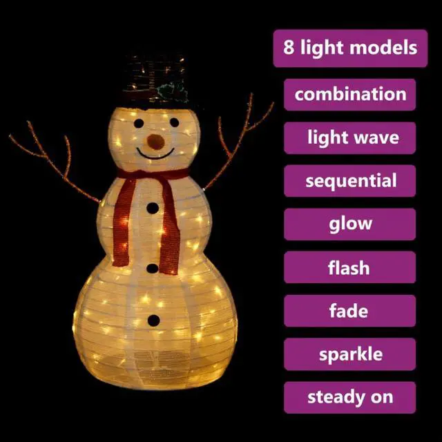 Alt view image 4 of 16 - vidaXL Decorative Christmas Snowman Figure with LED Luxury Fabric 35.4"