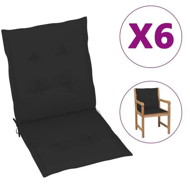 Alt view image 4 of 17 - vidaXL 6x Garden Chair Cushions Black 39.4" Outdoor Patio Lounge Seating Pad