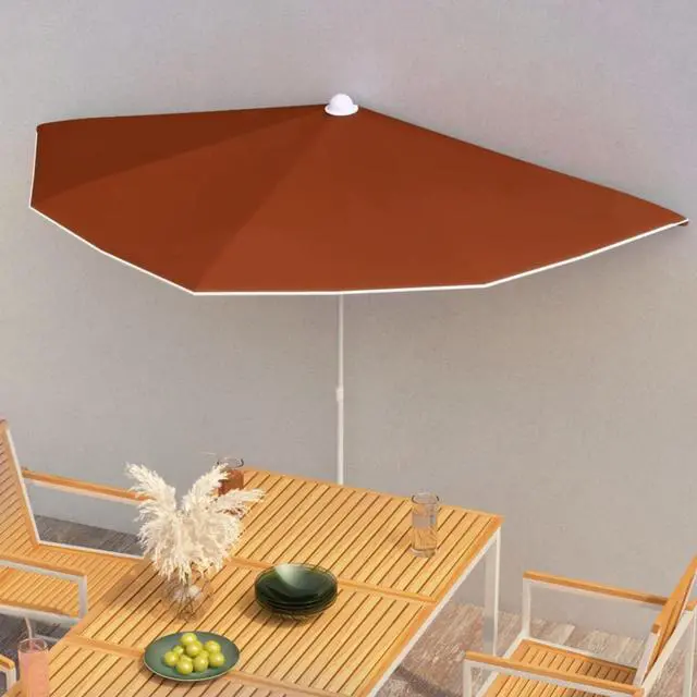 Alt view image 8 of 12 - vidaXL Garden Half Parasol with Pole Outdoor Patio Sunshade Backyard Terracotta