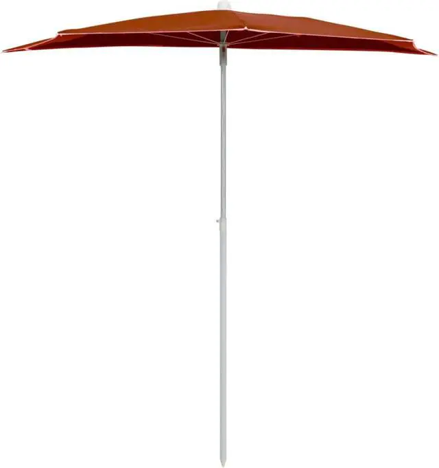 Alt view image 10 of 12 - vidaXL Garden Half Parasol with Pole Outdoor Patio Sunshade Backyard Terracotta