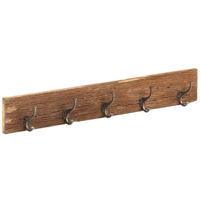 Alt view image 5 of 16 - vidaXL Hall Hanger with 5 Hooks 39.4"x1"x5.9" Solid Reclaimed Wood