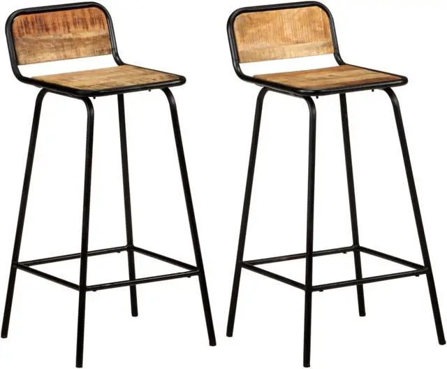 Alt view image 8 of 12 - vidaXL Bar Stools Bar Seats Counter Height Island Stools 2 Pcs Solid Mango Wood