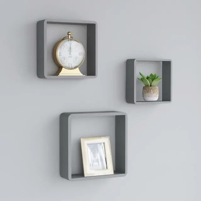 Alt view image 7 of 19 - vidaXL wall cube shelves Floating Cube Shelves Display Shelves 3 Pcs Gray