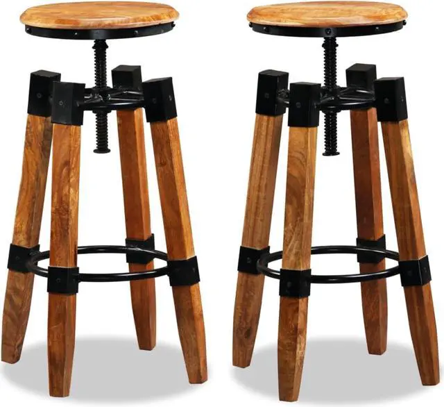 Alt view image 6 of 17 - vidaXL Bar Stools Adjustable Bar Seat Counter Height Stools 2 Pcs Solid Wood