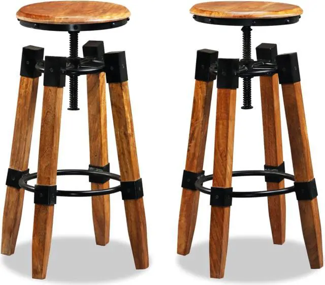 Alt view image 10 of 17 - vidaXL Bar Stools Adjustable Bar Seat Counter Height Stools 2 Pcs Solid Wood