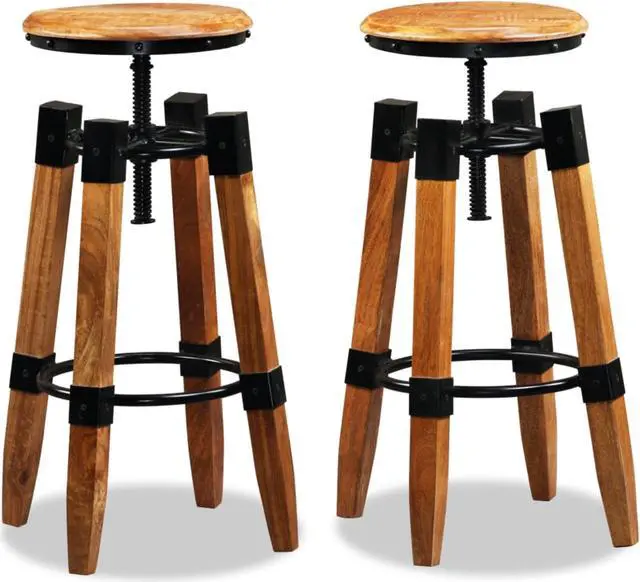 Alt view image 8 of 17 - vidaXL Bar Stools Adjustable Bar Seat Counter Height Stools 2 Pcs Solid Wood