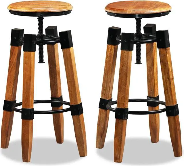Alt view image 9 of 17 - vidaXL Bar Stools Adjustable Bar Seat Counter Height Stools 2 Pcs Solid Wood