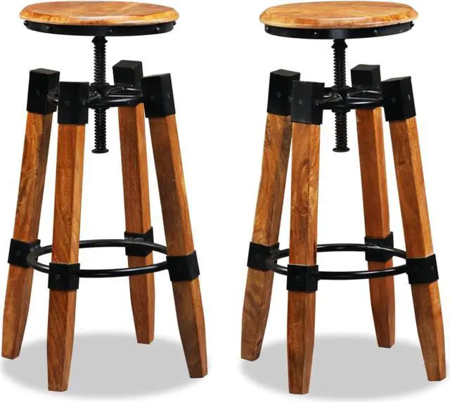 Alt view image 11 of 17 - vidaXL Bar Stools Adjustable Bar Seat Counter Height Stools 2 Pcs Solid Wood