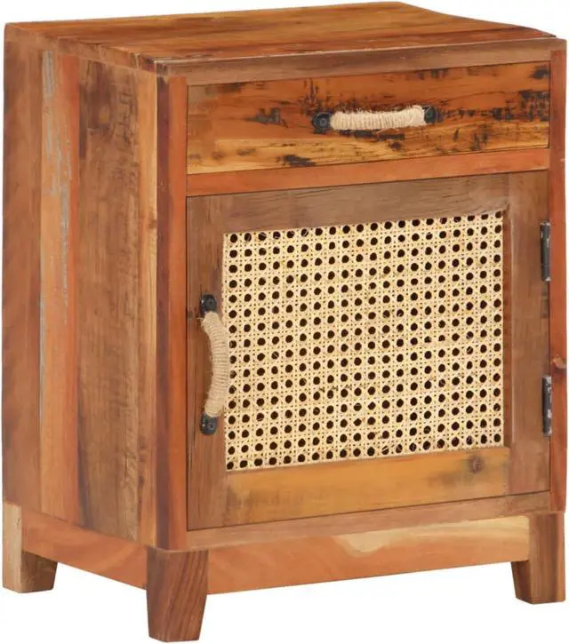 Alt view image 6 of 18 - vidaXL Cabinet Bedside End Table with 1 Drawer and 1 Door Solid Reclaimed Wood