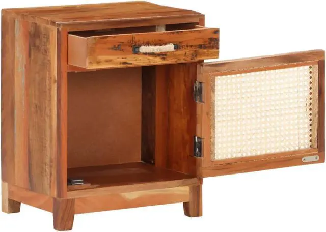 Alt view image 8 of 18 - vidaXL Cabinet Bedside End Table with 1 Drawer and 1 Door Solid Reclaimed Wood