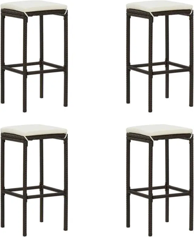 Alt view image 5 of 13 - vidaXL 5 Piece Garden Bar Set with Cushions Poly Rattan Brown