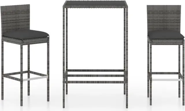 Main image of vidaXL 3 Piece Garden Bar Set with Cushions Poly Rattan Gray