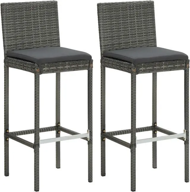 Alt view image 5 of 12 - vidaXL 3 Piece Garden Bar Set with Cushions Poly Rattan Gray