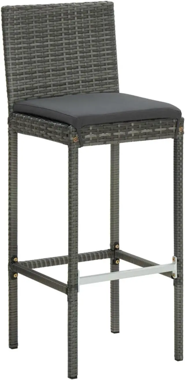 Alt view image 6 of 12 - vidaXL 3 Piece Garden Bar Set with Cushions Poly Rattan Gray