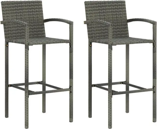 Alt view image 5 of 12 - vidaXL 3 Piece Garden Bar Set Poly Rattan Gray