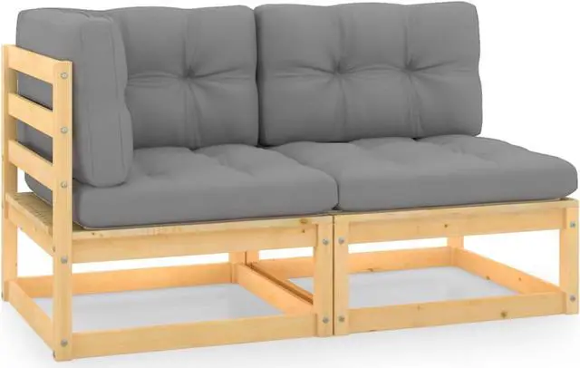 Alt view image 8 of 12 - vidaXL Patio Furniture Set 2 Piece Garden Sofa Set with Cushions Solid Wood Pine