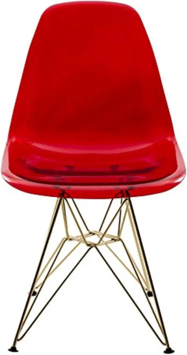 Alt view image 20 of 20 - LeisureMod Cresco Modern Eiffel Base Molded Dining Chair with Gold Base Transparent Red