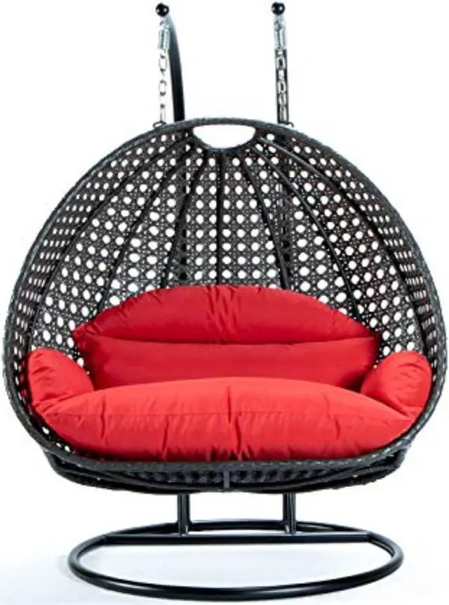 Alt view image 11 of 14 - LeisureMod Charcoal Wicker 2 person Double Hanging Egg Swing Chair in Light Grey